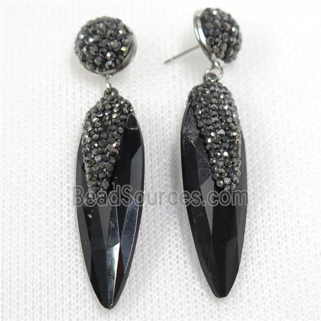 black glass crystal earring paved rhinestone