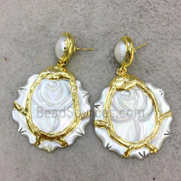 pearlized shell flower earring, 24k gold plated