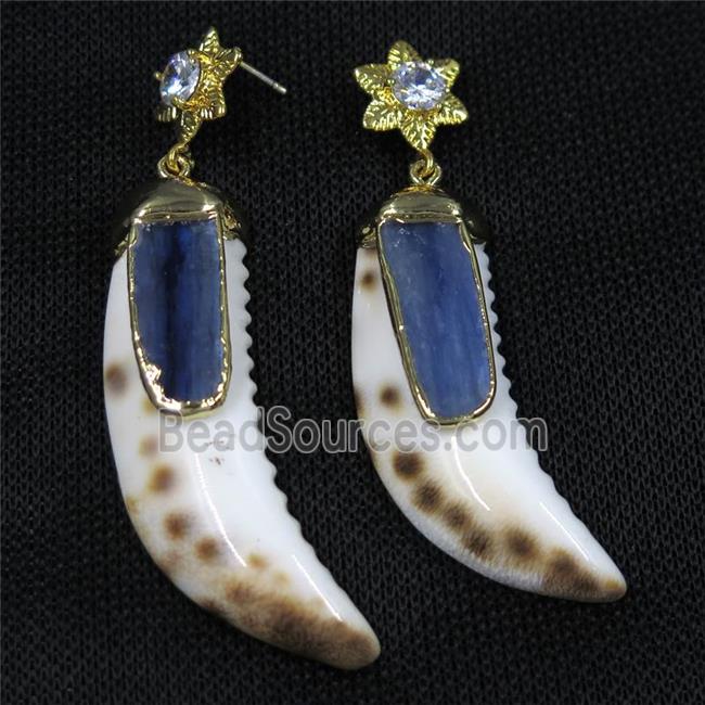 shell horn earring with blue kyanite