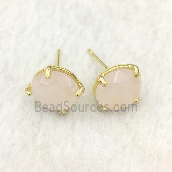 Rose Quartz Stud Earring, gold plated