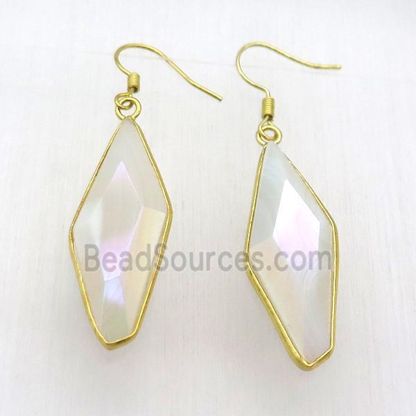 white agate hook earring, gold plated