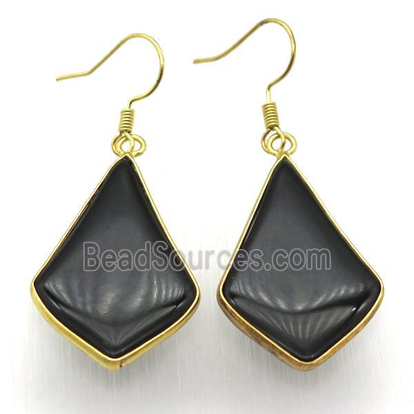 black cat eye glass teardrop Hook Earring, gold plated