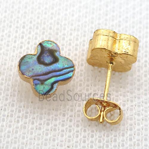 Abalone Shell earring studs, clover, gold plated