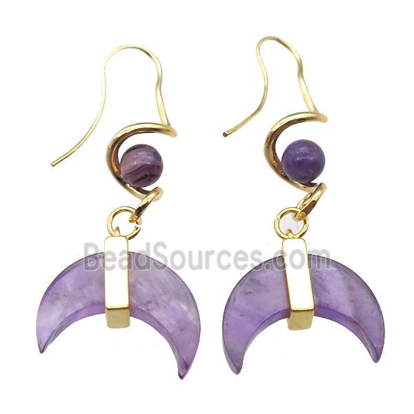 Amethyst hook Earring, moon, gold plated