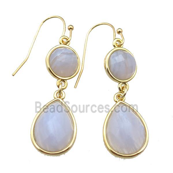 Blue Lace Agate hook Earring, gold plated