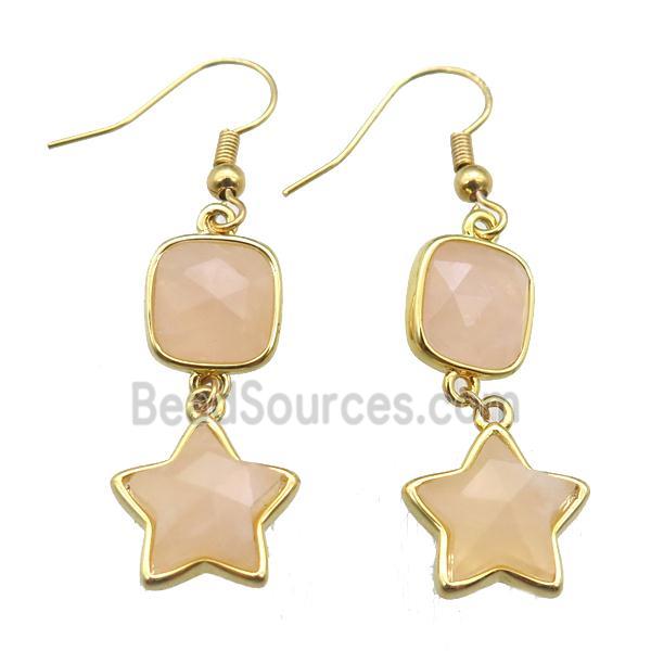 peach MoonStone hook Earring, gold plated