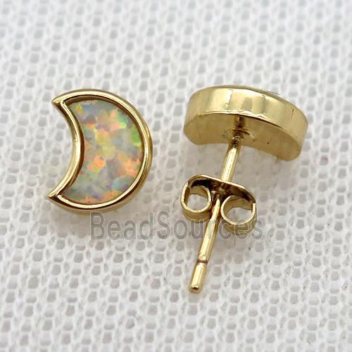 synthetic Fire Opal moon Stud Earrings, gold plated