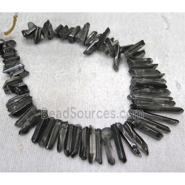 polished clear quartz beads, stick, half black electroplated