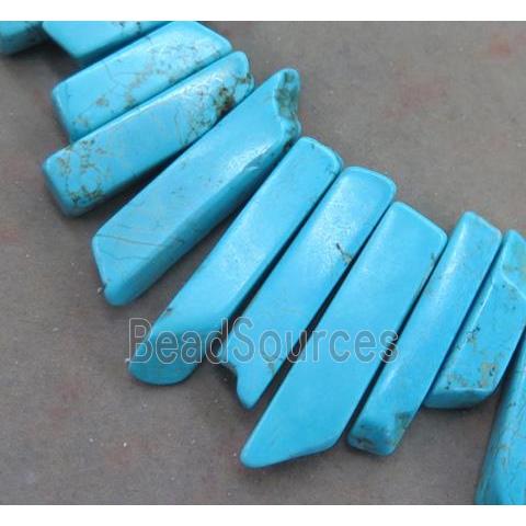 turquoise beads, stick, freeform, blue