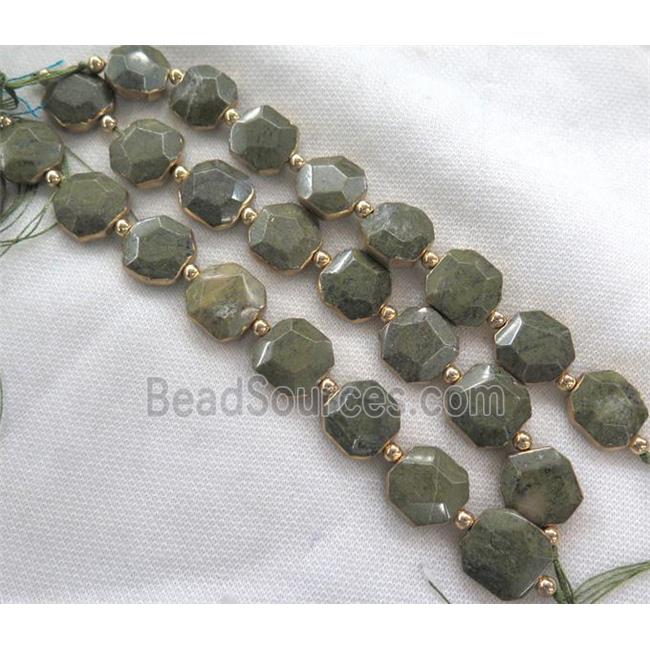 golden-spot green jasper beads, gold plated