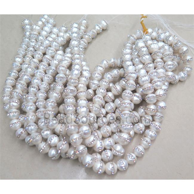 round white freshwater pearl beads paved rhinestone