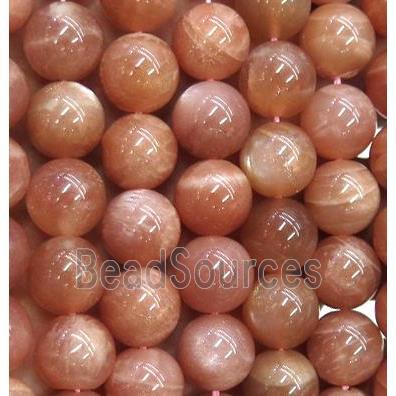 Sunstone beads, round, AAA-grade