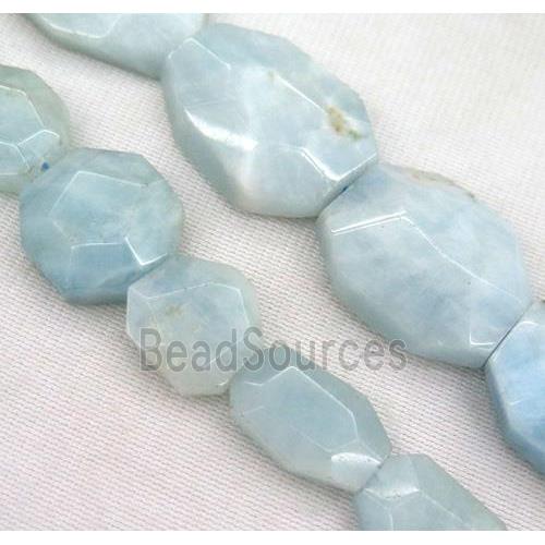 Aquamarine bead, faceted freeform