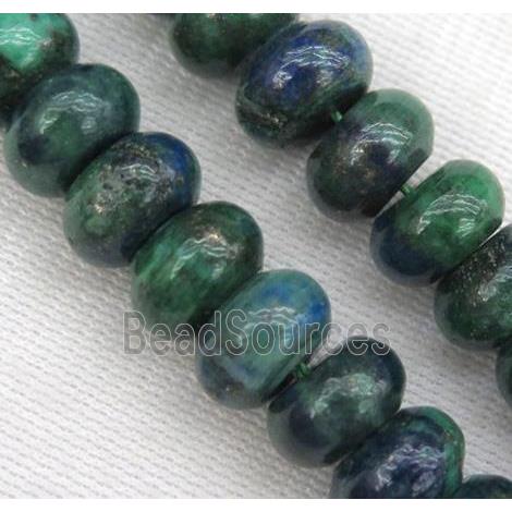 Azurite rondelle beads, green