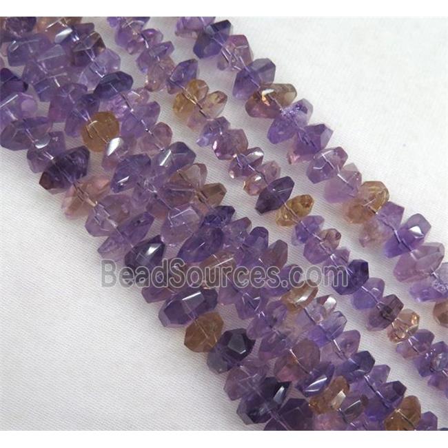 Ametrine beads, faceted freeform, purple