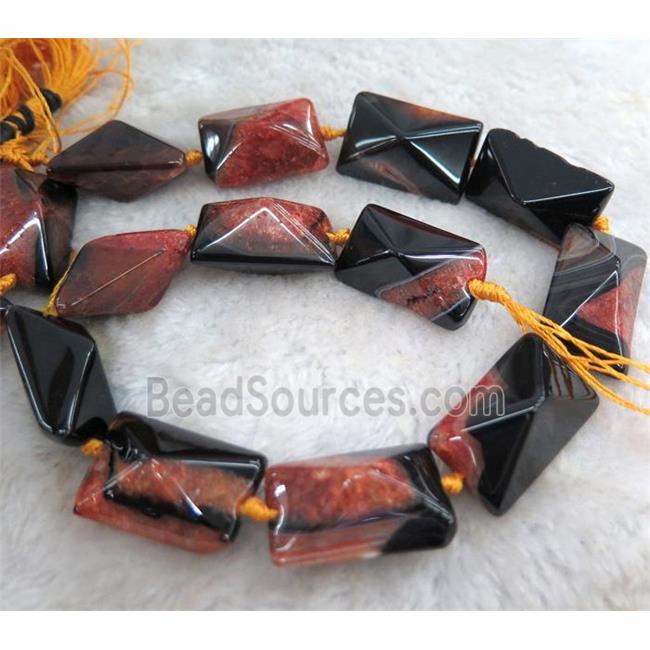 agate rectangle beads with orange druzy, point