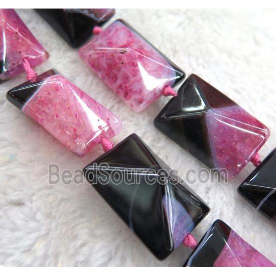 agate rectangle beads with pink druzy, point