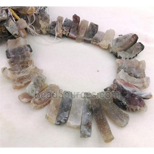 agate druzy collar bead, stick, freeform