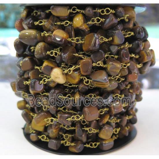 tiger eye stone rosary chain, handmade, chip