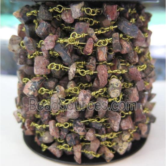 Rhodonite chip bead rosary chain, handmade