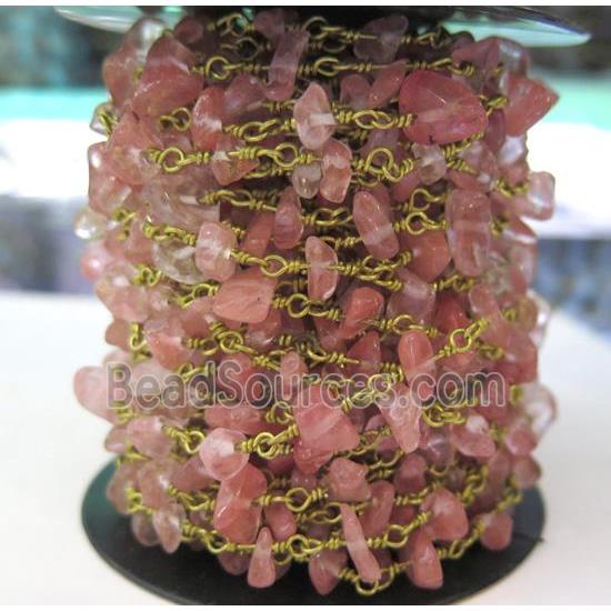 cherry quartz chip beads rosary chain