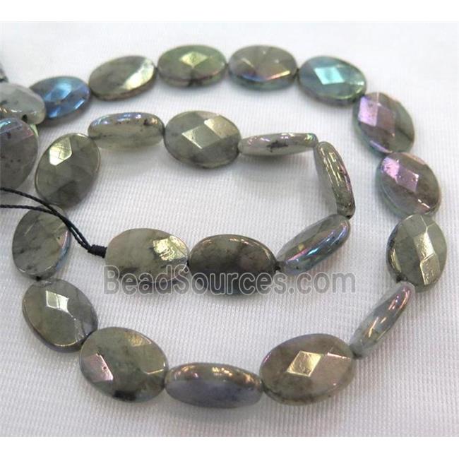 Labradorite bead, faceted oval, AB color