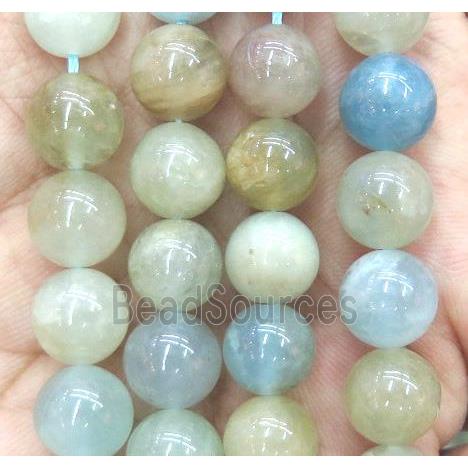 natural Aquamarine beads, round, AB-grade