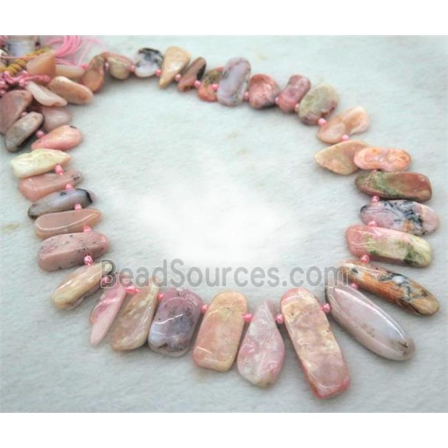 pink opal stone collar beads, freeform, top drilled