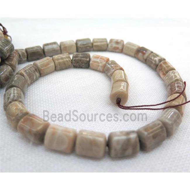 coral fossil beads, 3faces tube