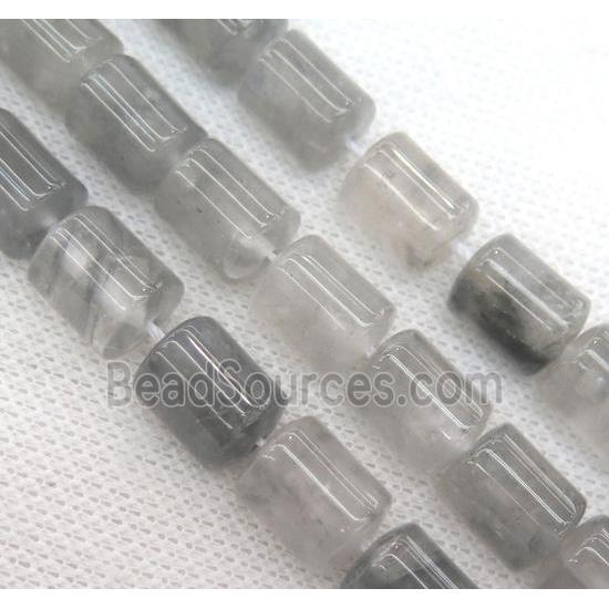 gray Cloudy Quartz bead, 3faces tube