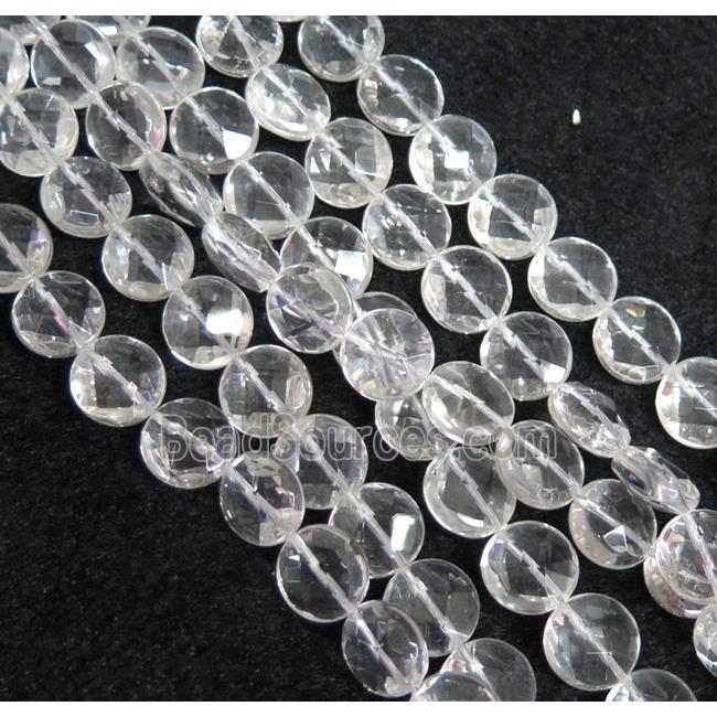 clear quartz bead, faceted flat round