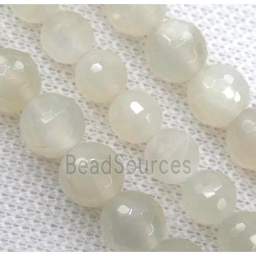 natural Moonstone bead, faceted round, white gray