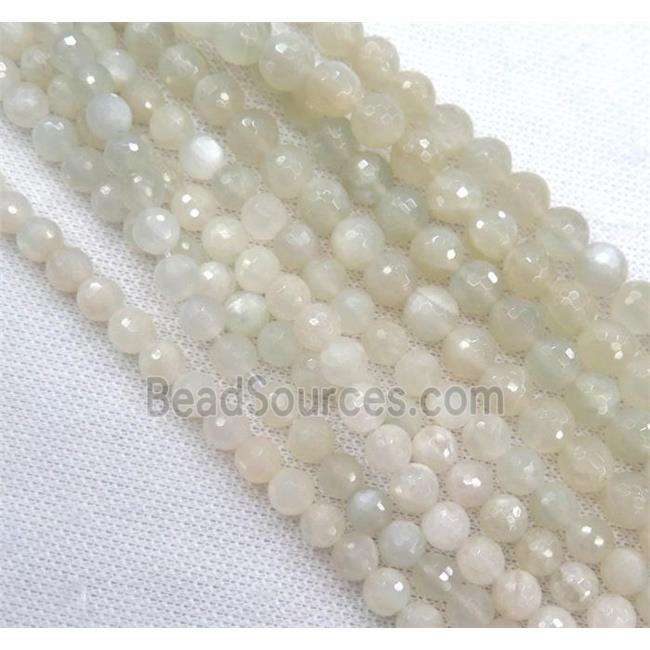 natural Moonstone bead, faceted round, white gray