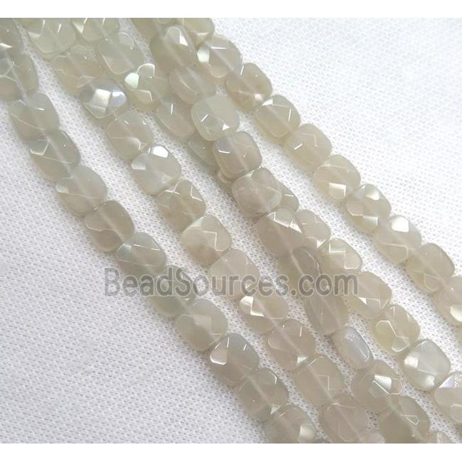 white grey MoonStone bead, faceted square