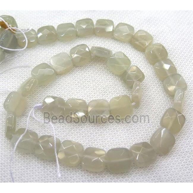 white grey MoonStone bead, faceted square