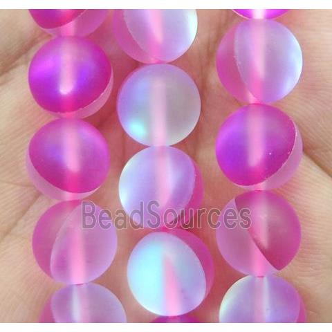 round hotpink synthetic Aura Quartz Glass Beads, matte