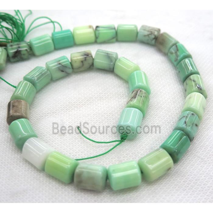 green grass Agate beads, 3faces tube