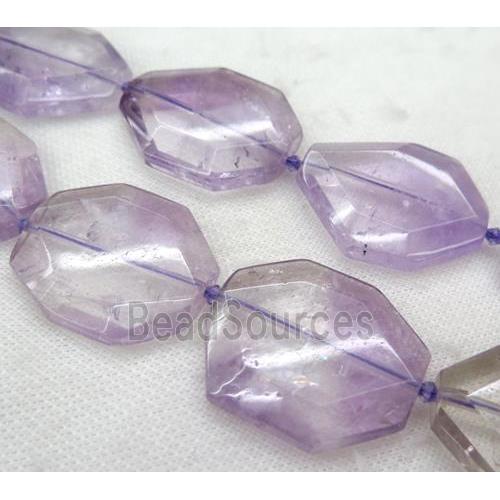 Amethyst slice beads, faceted freeform, lt.purple