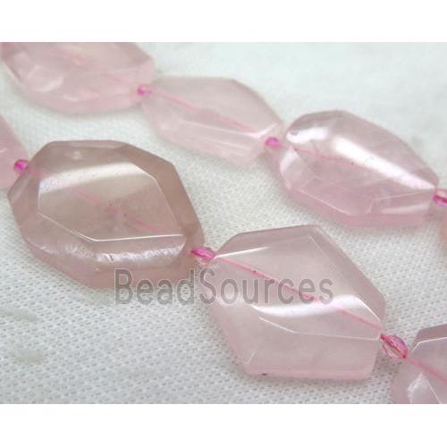 Rose Quartz slice beads, faceted freeform, pink