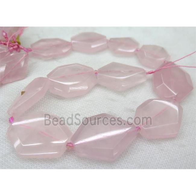 Rose Quartz slice beads, faceted freeform, pink