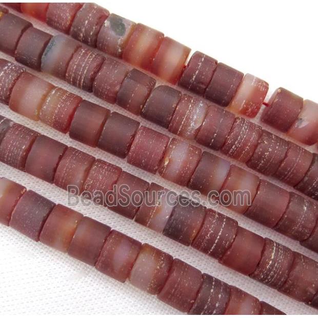 matte red Carnelian agate bead, heishi