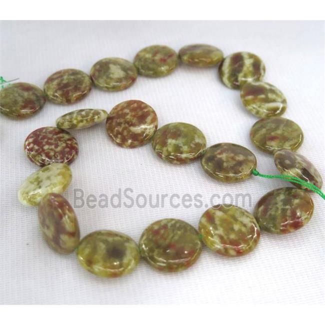 Green Serpentine Jasper Beads, flat-round