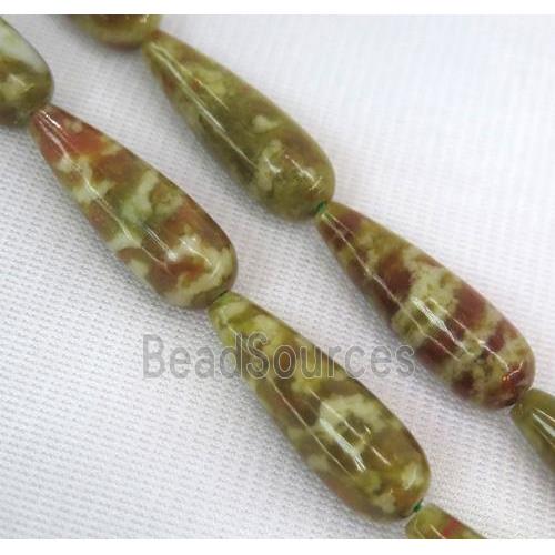 Green Serpentine Jasper Beads, teardrop