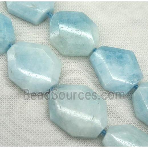 Aquamarine slice beads, faceted freeform, blue