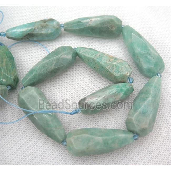 green Amazonite beads, faceted teardrop