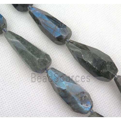 black Labradorite bead, faceted teardrop