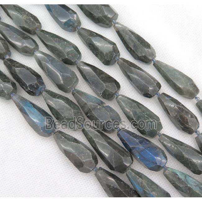 black Labradorite bead, faceted teardrop