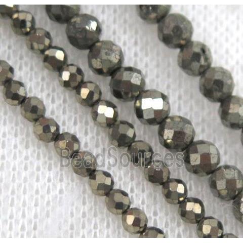 pyrite bead, faceted round, A grade