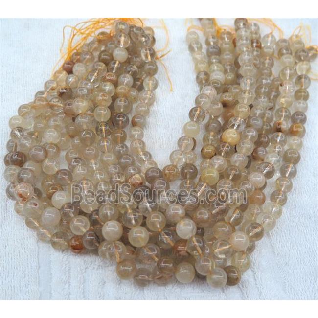 gold Rutilated Quartz bead, round