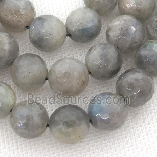 faceted round Labradorite beads, A-grade, lt.gray